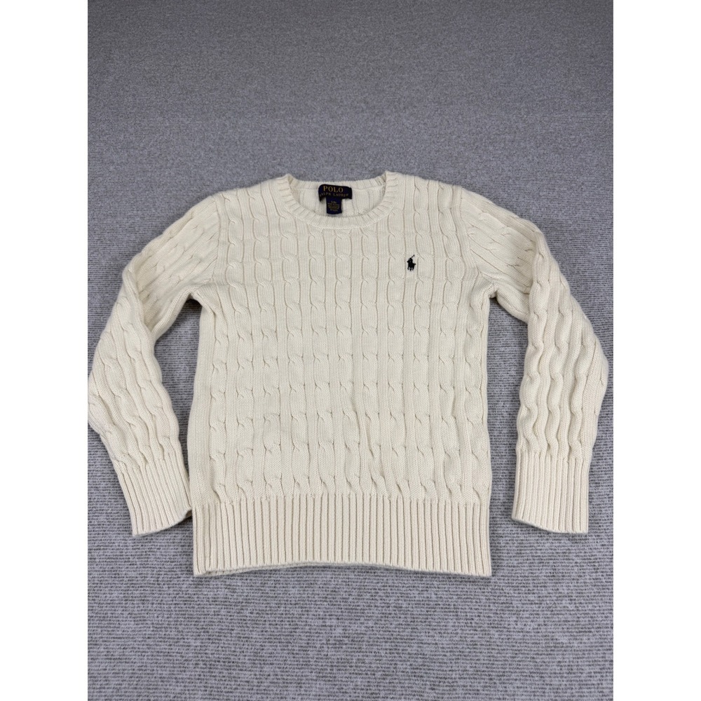 Polo Ralph Lauren Kids Cream Cable Knit Cotton Sweater Size S 8 Pullover